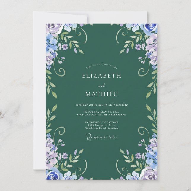 Invitation Mariage à la Vigne Émeraude Lavande (Devant)