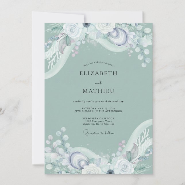 Invitation Mariage à la Vigne Éthérée de Seafoam (Devant)