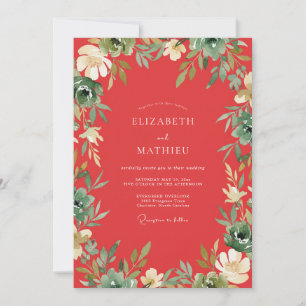 Invitation Mariage à la vigne feuillue corail