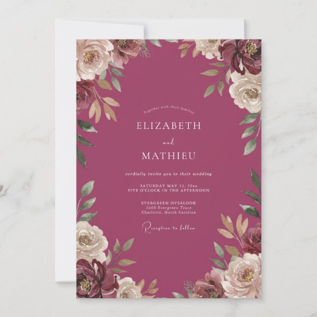 Invitation Mariage à la vigne feuillue de baies (Devant)