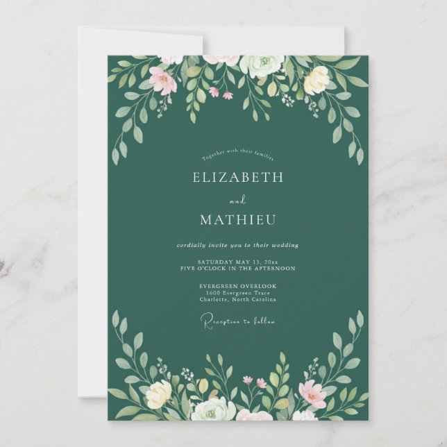Invitation Mariage à la vigne feuillue émeraude (Devant)