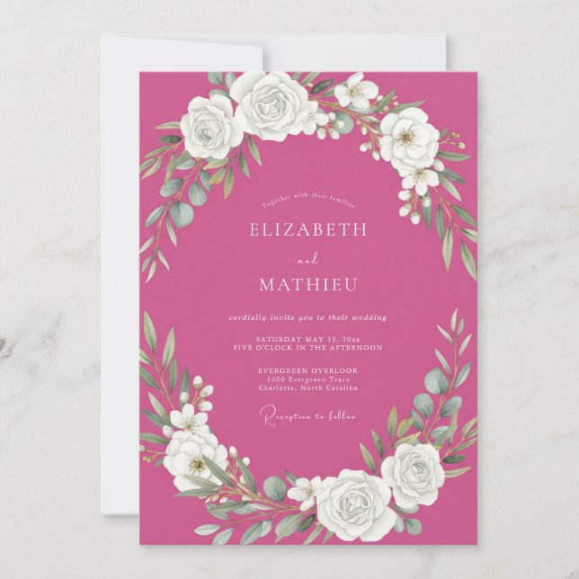 Invitation Mariage à la Vigne Fuchsia (Devant)