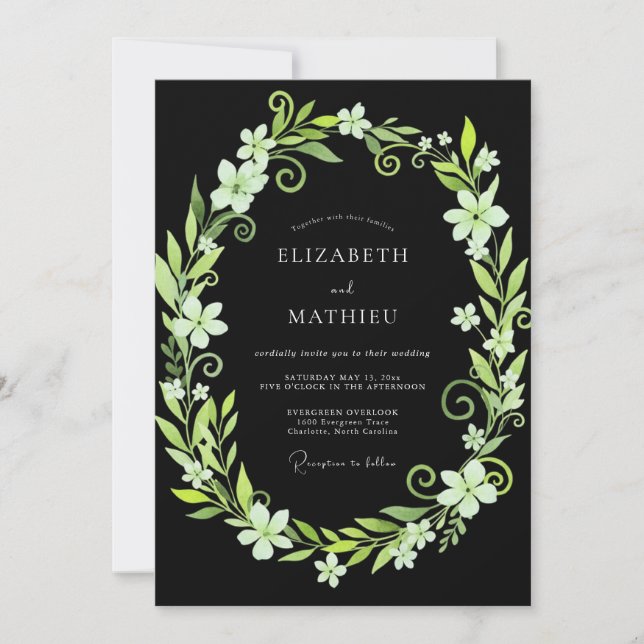 Invitation Mariage à la Vigne Lime Noire (Devant)