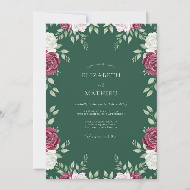 Invitation Mariage à la vigne magenta émeraude (Devant)