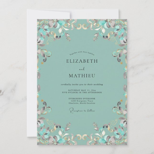 Invitation Mariage à la Vigne Ornée de Mousse de Mer (Devant)