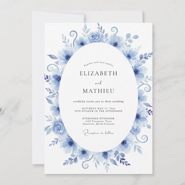 Invitation Mariage à la Vigne Peinte en Indigo (Devant)