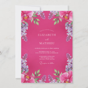 Invitation Mariage à la vigne pourpre fuchsia