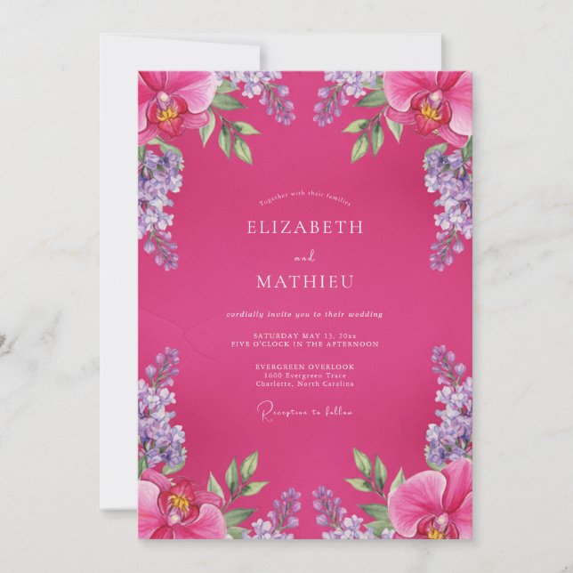 Invitation Mariage à la vigne pourpre fuchsia (Devant)