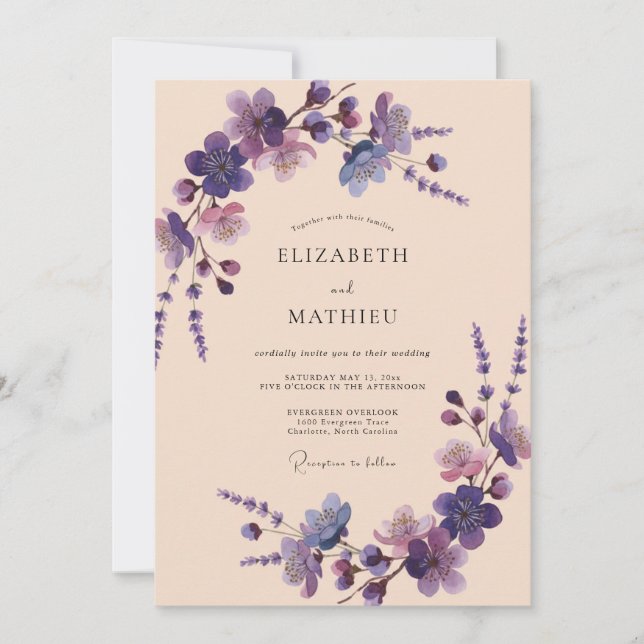 Invitation Mariage à la Wisteria Champagne prune (Devant)