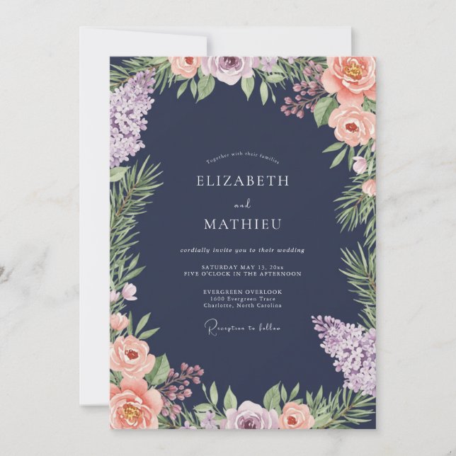 Invitation Mariage à l'abricot de minuit Ranunculus Eucalyptu (Devant)