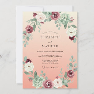 Invitation Mariage à l'Abricot Prune Paeonia