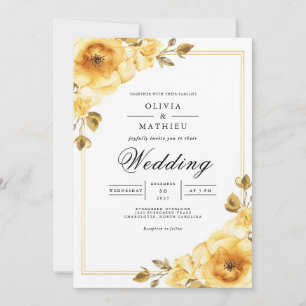 Invitation Mariage à l'Accent Floral Doré