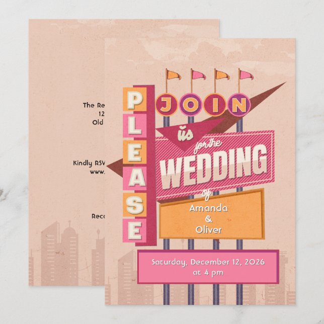 Invitation Mariage à l'affiche vintage  (Devant / Derrière)