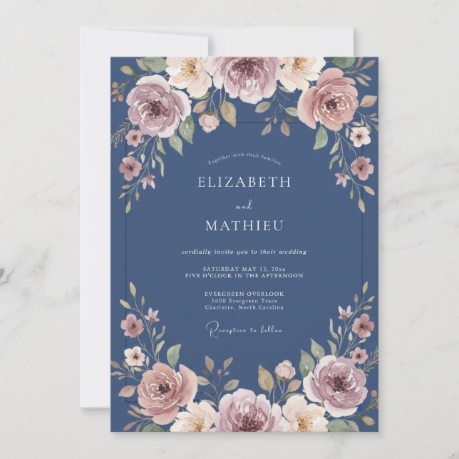Invitation Mariage à l'ancienne en acier Mauve Petal (Devant)