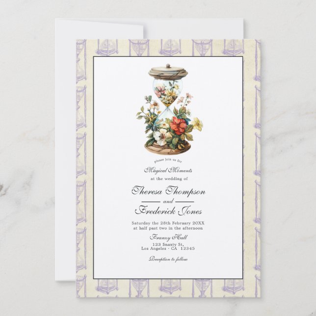 Invitation Mariage à l'ancienne en forme de sablier floral (Devant)