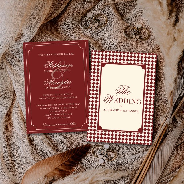 Invitation Mariage à l'ancienne Rouge profond à carreaux Arge (Créateur téléchargé)