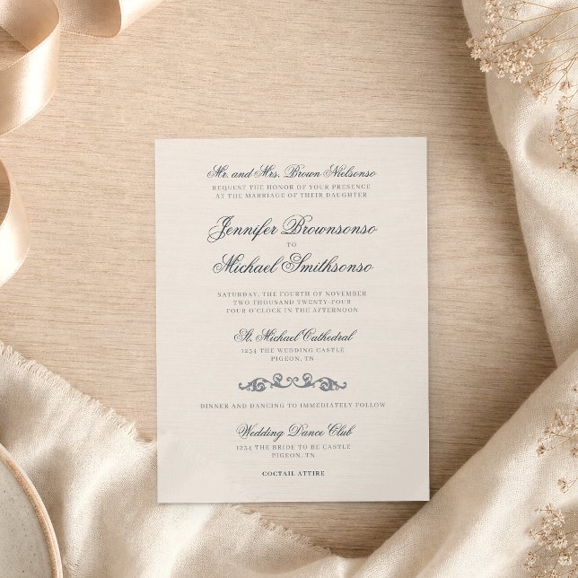 Invitation Mariage à l'ancienne style Navy Ivoire (Créateur téléchargé)