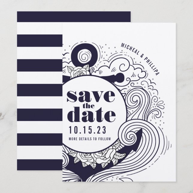 Invitation Mariage à l'ancre nautique (Devant / Derrière)