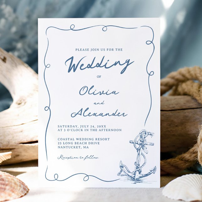 Invitation Mariage à l'ancre nautique dessinée à la main de m (Créateur téléchargé)