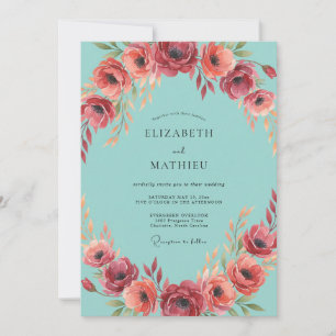 Invitation Mariage à l'anémone Aqua Crimson