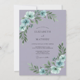 Invitation Mariage à l'anémone aqua lilas