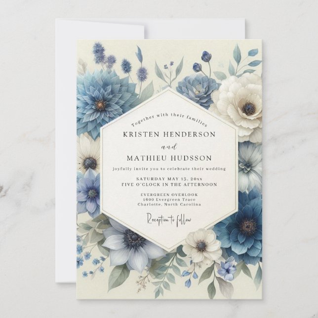 Invitation Mariage à l'anémone bleu poussiéreux (Devant)