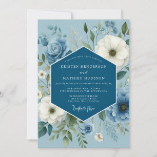 Invitation Mariage à l'Anémone Bleue Grise Rêveuse
