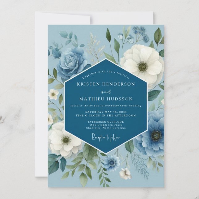 Invitation Mariage à l'Anémone Bleue Grise Rêveuse (Devant)