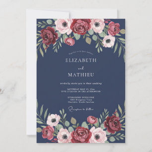 Invitation Mariage à l'anémone bordeaux de minuit