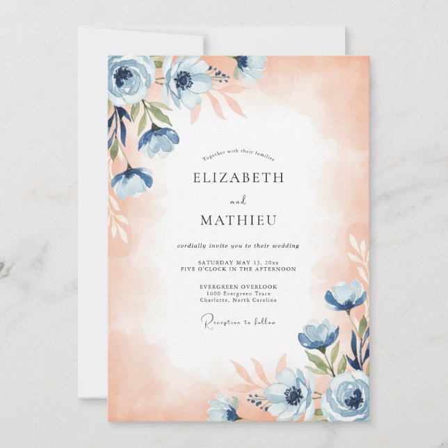 Invitation Mariage à l'anémone d'abricot en acier (Devant)