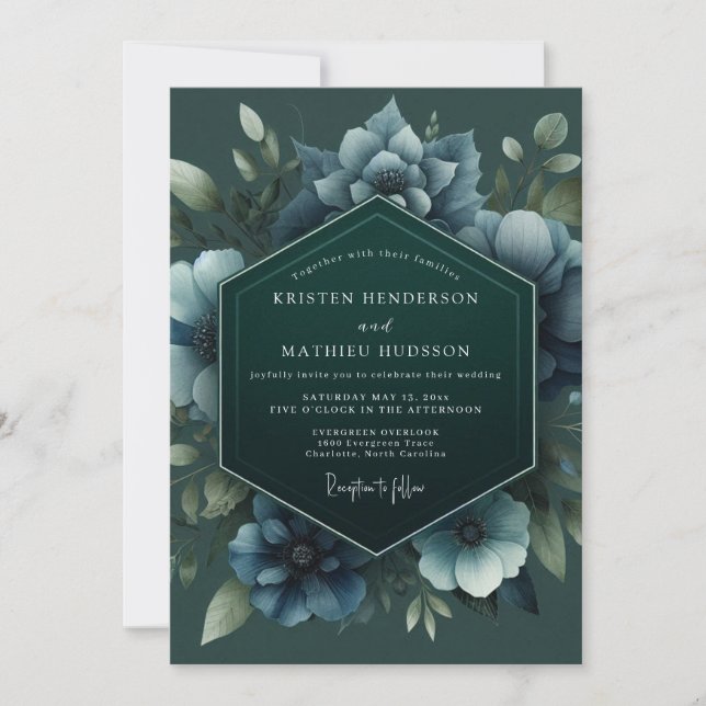 Invitation Mariage à l'anémone de chasseur ardoise (Devant)