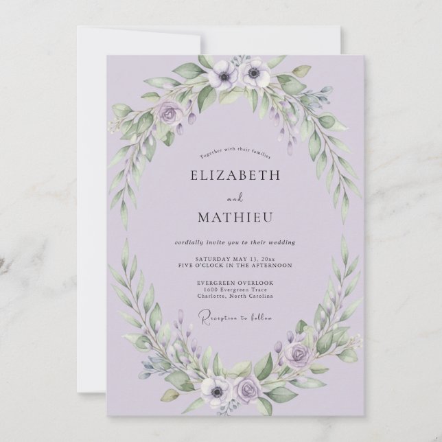Invitation Mariage à l'anémone de lilas (Devant)