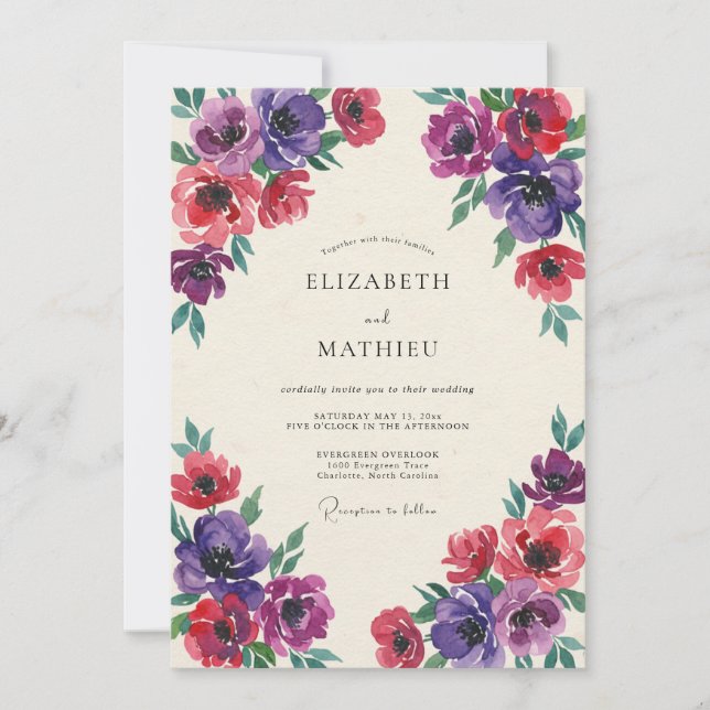 Invitation Mariage à l'anémone de prune pourpre (Devant)