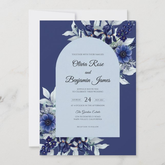 Invitation Mariage à l'anémone de saphir (Devant)