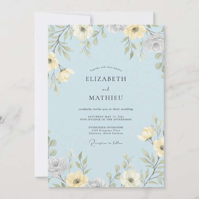 Invitation Mariage à l'anémone jaune crème (Devant)