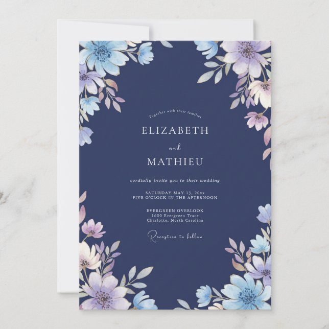 Invitation Mariage à l'anémone lilas de minuit (Devant)