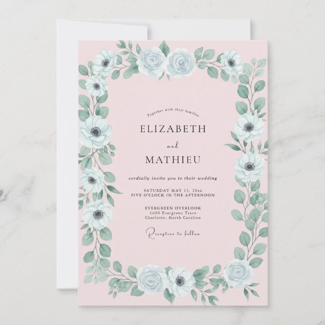 Invitation Mariage à l'Anémone Mauve Pâle (Devant)