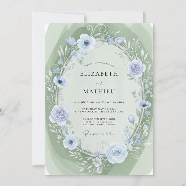 Invitation Mariage à l'anémone Pervenche (Devant)