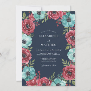 Invitation Mariage à l'anémone sarcelle cramoisie
