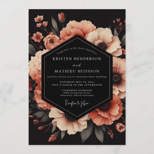 Invitation Mariage à l'anémone Vesper pêche (Devant)