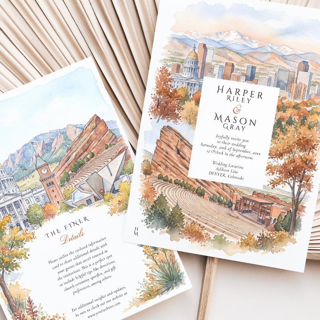 Invitation Mariage à l'aquarelle à Denver Colorado (Créateur téléchargé)