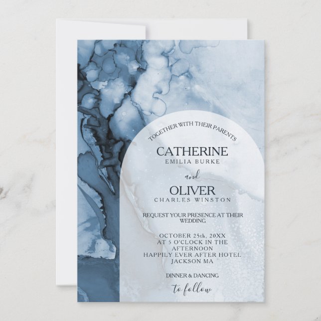 Invitation Mariage à l'aquarelle Arc d'eau glacée bleue hiver (Devant)