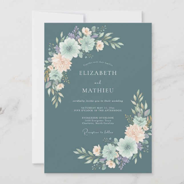 Invitation Mariage à l'aquarelle Ardoise Intemporelle (Devant)