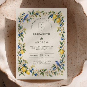 Invitation Mariage à l'aquarelle au citron bleu