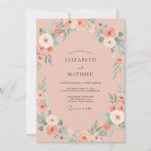 Invitation Mariage à l'aquarelle au feuillage de corail
