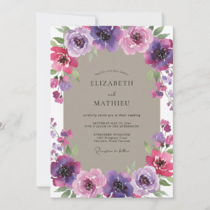 Invitation Mariage à l'aquarelle aux tons magenta taupe et pi