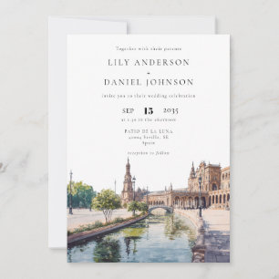 Invitation Mariage à l'aquarelle avec QR Code à Séville en Es