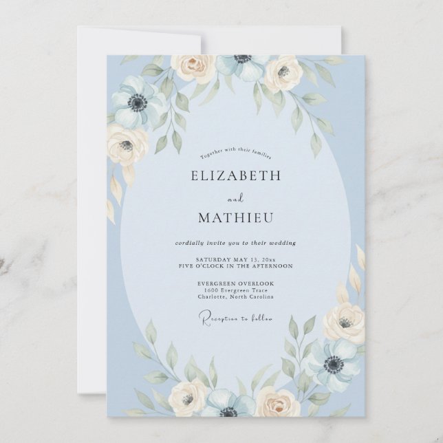 Invitation Mariage à l'aquarelle Azure Poudre (Devant)