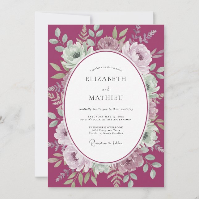 Invitation Mariage à l'aquarelle Berry Moody (Devant)