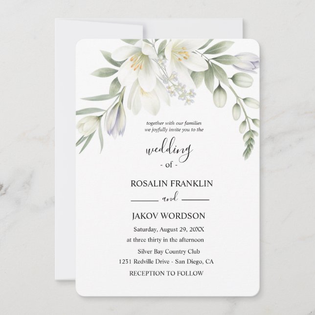 Invitation mariage à l'aquarelle blanche (Devant)
